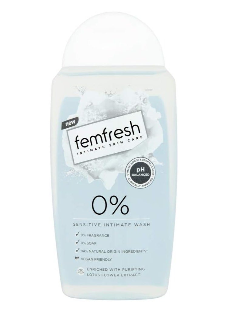 Femfresh Intimate Skin Care 0% Wash, 0% Fragrance, 0% Soap, 94% Natural Origin Ingredients, Vegan Friendly, Made with Lotus Flower Extracts, pH & Microbiome Balanced, 250ml